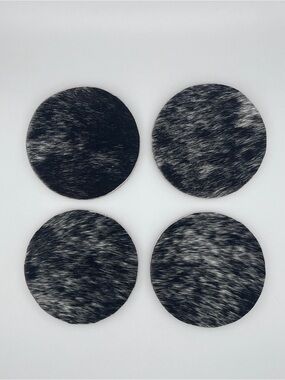 Black & White Cowhide Round Coaster Set – 4-Pack